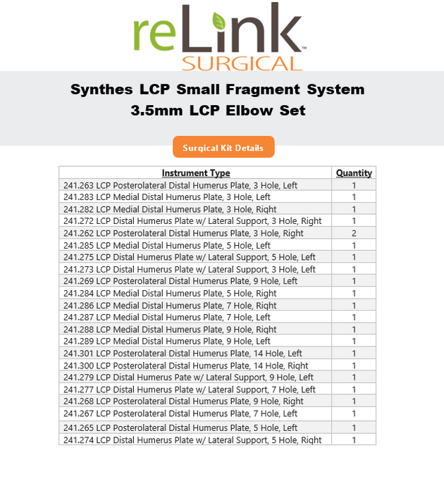 Synthes, Inc. LCP Small Fragment System 3.5mm LCP Elbow Set
