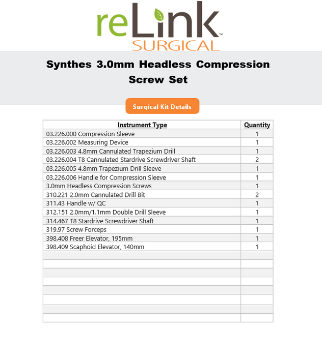 Synthes, Inc. 3.0mm Headless Compression Screw Set