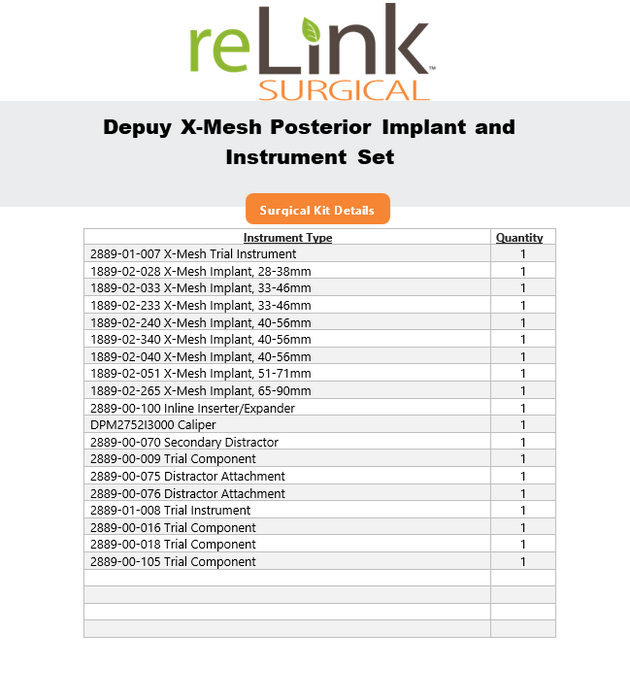 DePuy X-Mesh Posterior Implant and Instrument Set