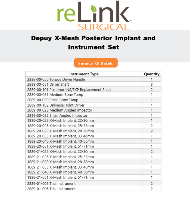 DePuy X-Mesh Posterior Implant and Instrument Set
