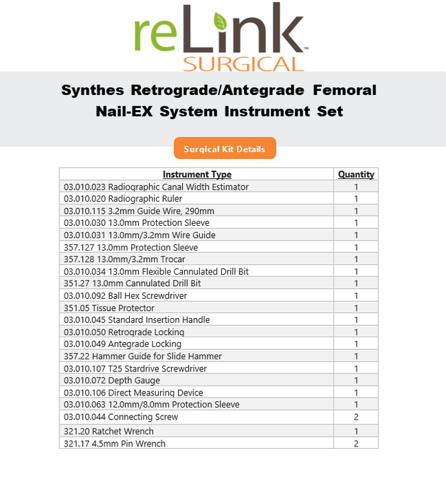 Synthes, Inc. Retrograde/Antegrade Femoral Nail EX Instrument Set