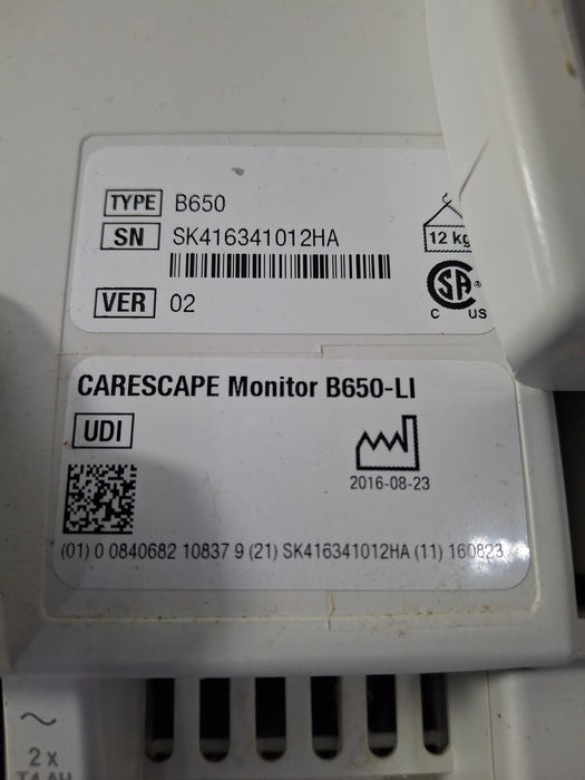 GE Healthcare Carescape B650 Critical Care Patient Monitor
