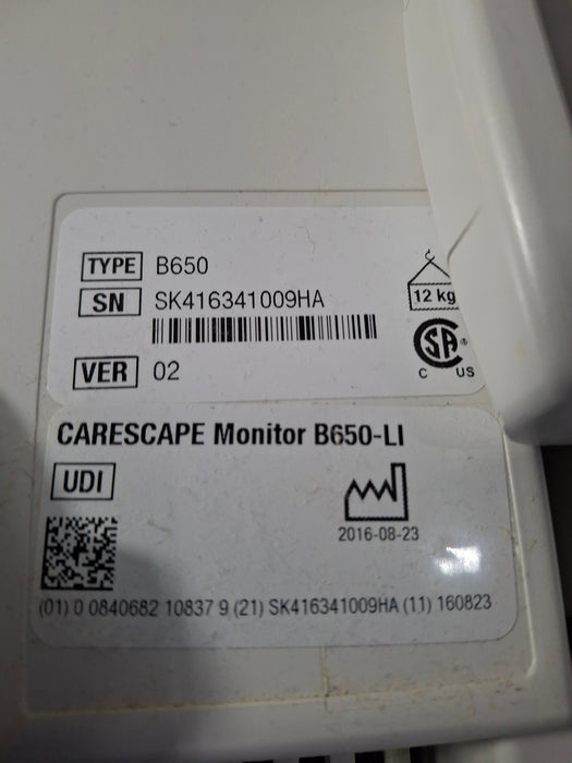 GE Healthcare Carescape B650 Critical Care Patient Monitor