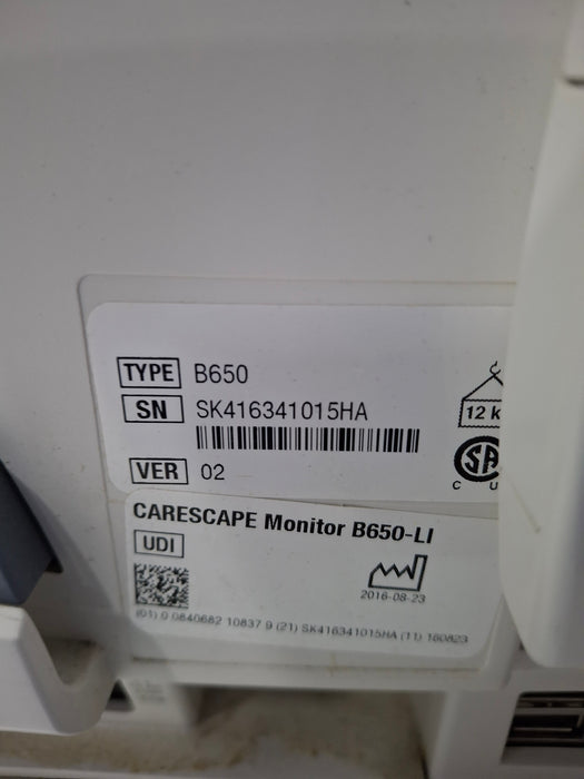 GE Healthcare Carescape B650 Critical Care Patient Monitor
