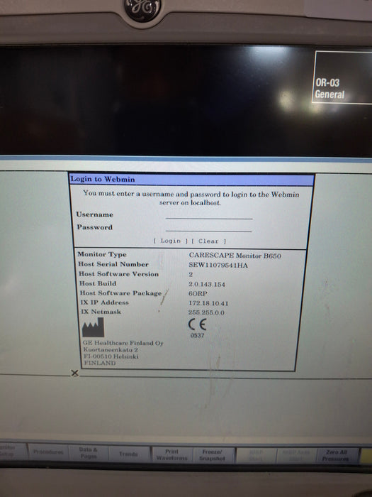 GE Healthcare Carescape B650 Anesthesia Care Patient Monitor