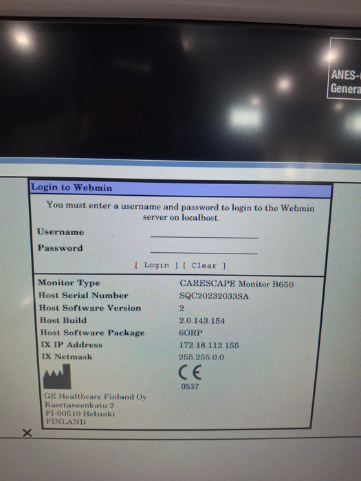 GE Healthcare Carescape B650 Anesthesia Care Patient Monitor