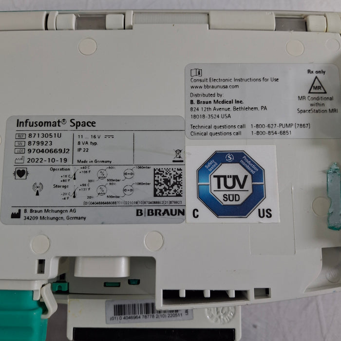 B. Braun Infusomat Space w/Pole Clamp & AC Adapter Infusion Pump