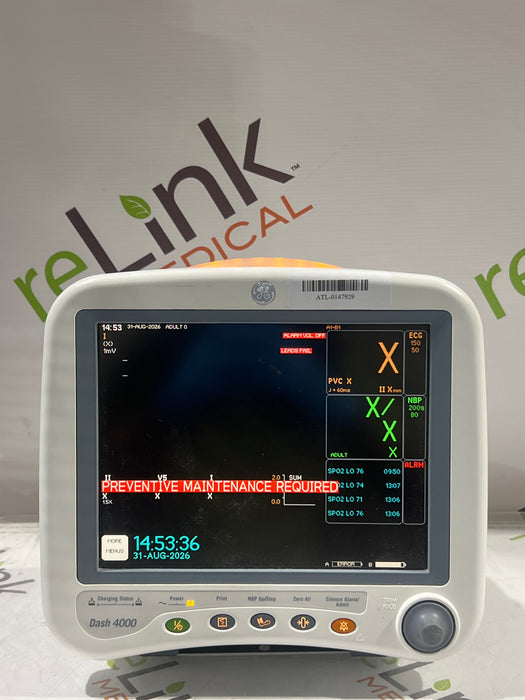 GE Healthcare Dash 4000 - Masimo SpO2 Patient Monitor