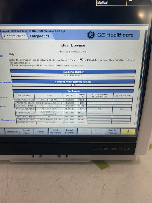 GE Healthcare Carescape B450 Critical Care Patient Monitor