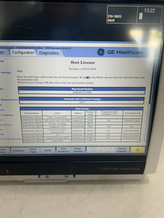 GE Healthcare Carescape B450 Critical Care Patient Monitor
