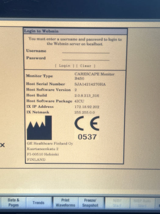 GE Healthcare Carescape B450 Critical Care Patient Monitor