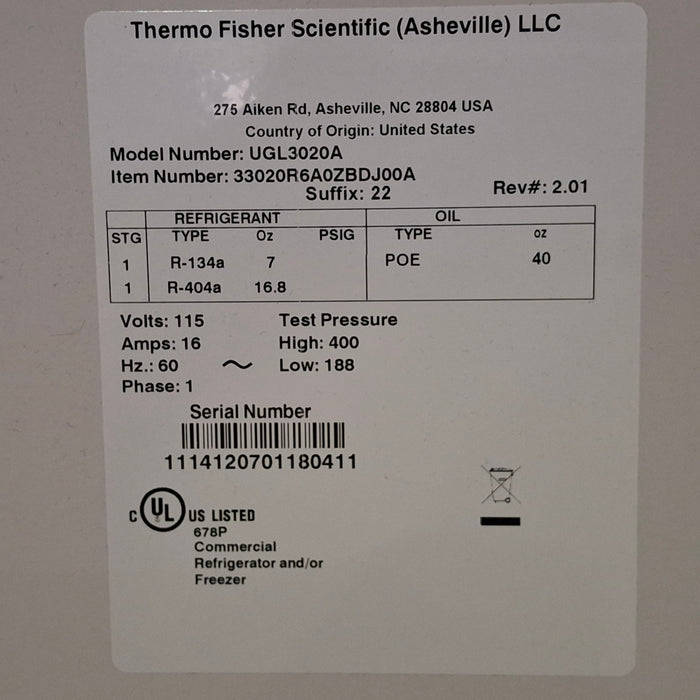 Thermo Scientific Revco UGL3020A Laboratory Freezer