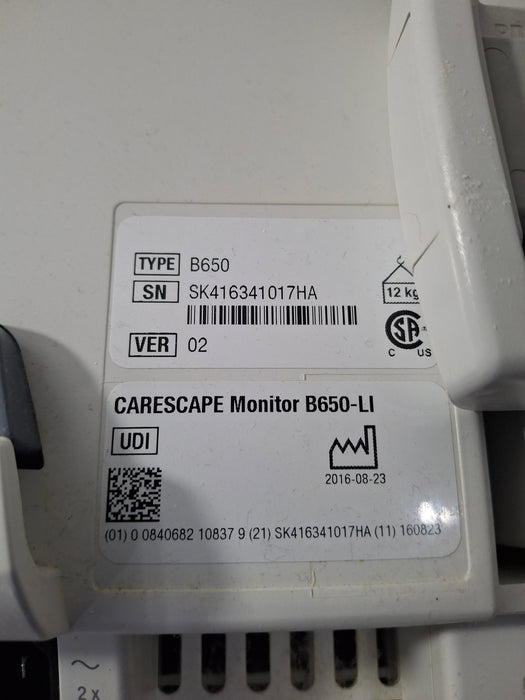 GE Healthcare Carescape B650 Critical Care Patient Monitor