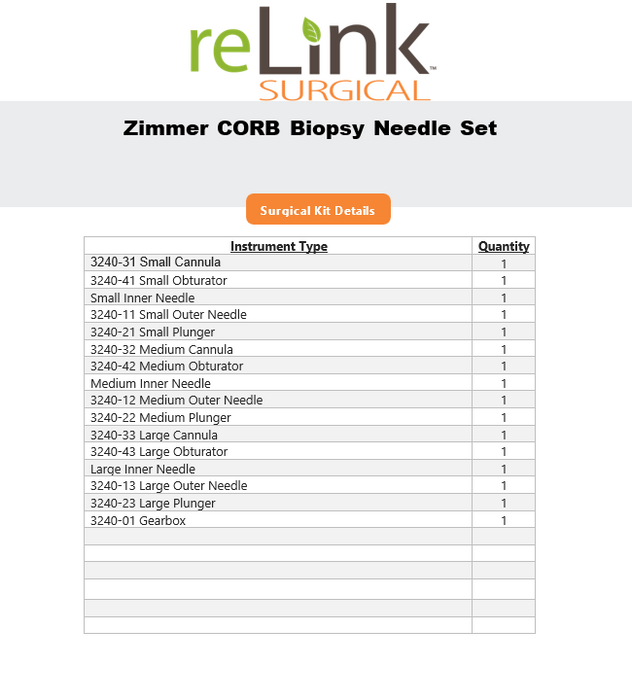 Zimmer Zimmer 3240-62 Corb Biopsy Needle Set Surgical Sets reLink Online