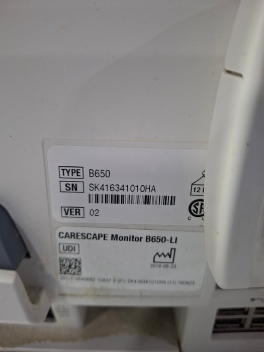 GE Healthcare Carescape B650 Critical Care Patient Monitor