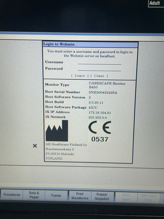 GE Healthcare Carescape B450 Critical Care Patient Monitor