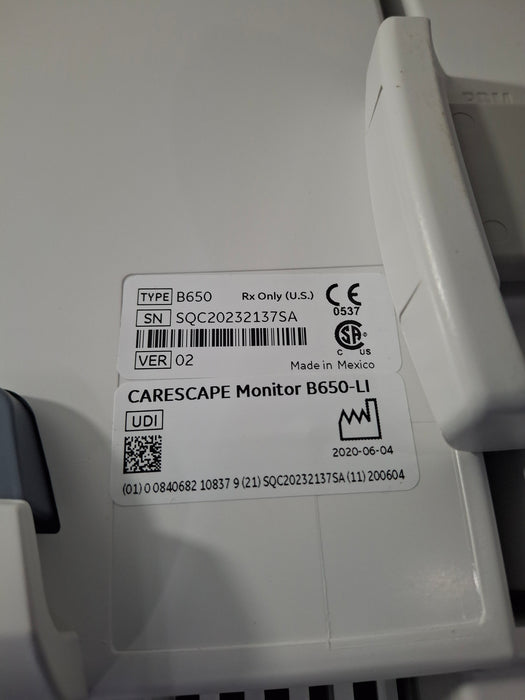 GE Healthcare Carescape B650 Anesthesia Care Patient Monitor