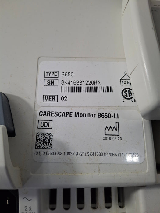 GE Healthcare Carescape B650 Critical Care Patient Monitor