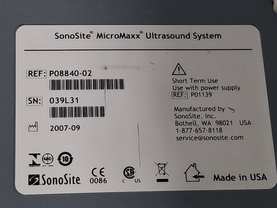 Sonosite Micromaxx Portable Ultrasound