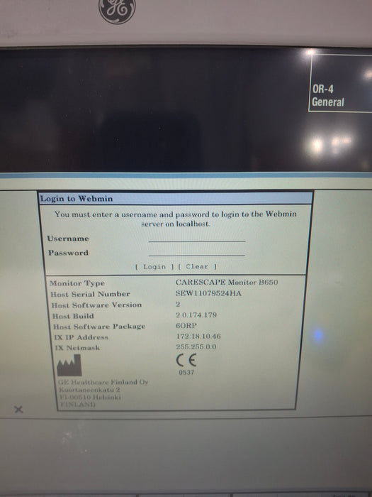 GE Healthcare Carescape B650 Anesthesia Care Patient Monitor