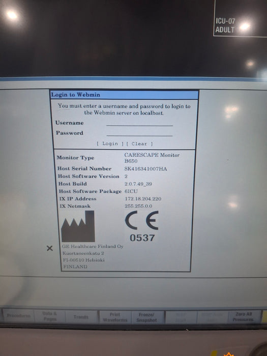 GE Healthcare Carescape B650 Critical Care Patient Monitor