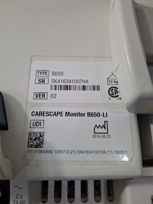 GE Healthcare Carescape B650 Critical Care Patient Monitor