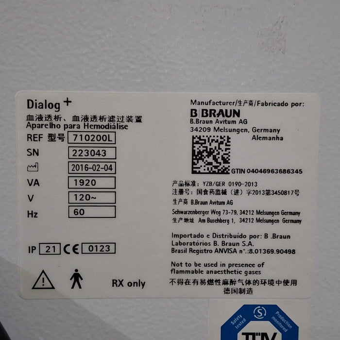 B. Braun Dialog Plus Hemodialysis Machine