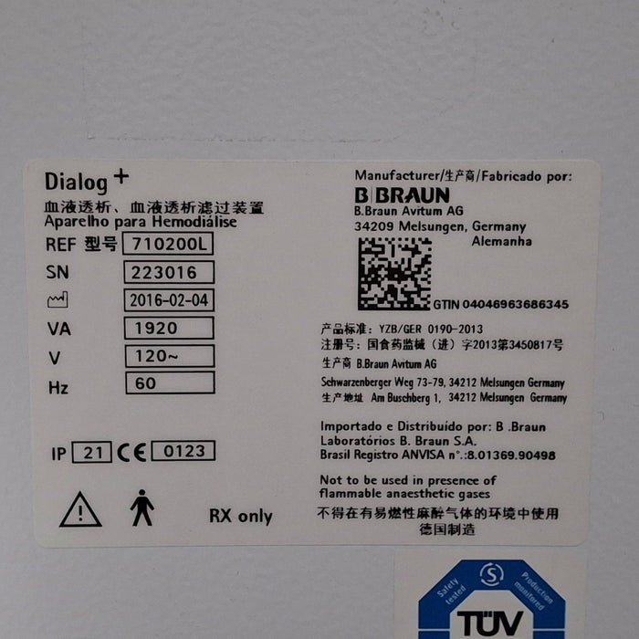 B. Braun Dialog Plus Hemodialysis Machine