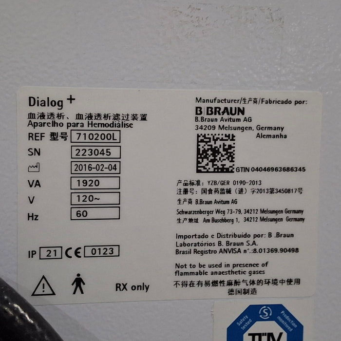 B. Braun Dialog Plus Hemodialysis Machine