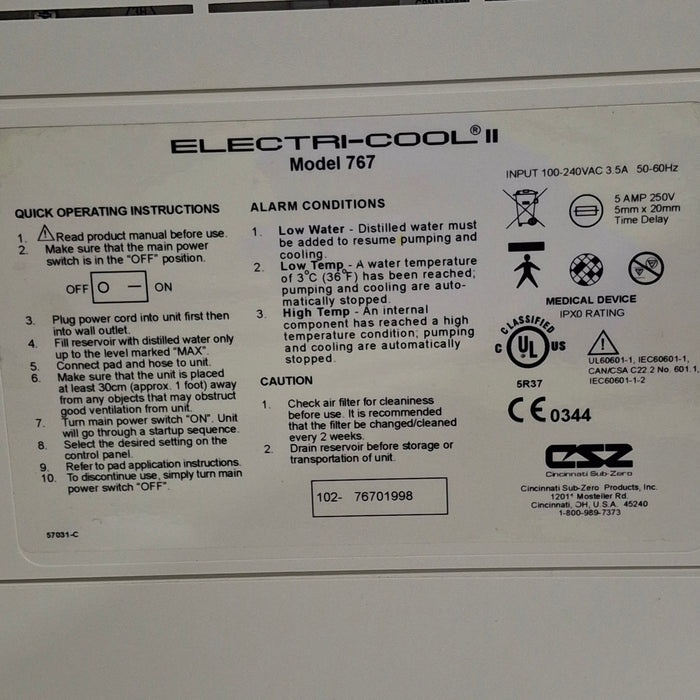 Cincinnati Sub-Zero CSZ Electri-Cool II Cold Therapy System