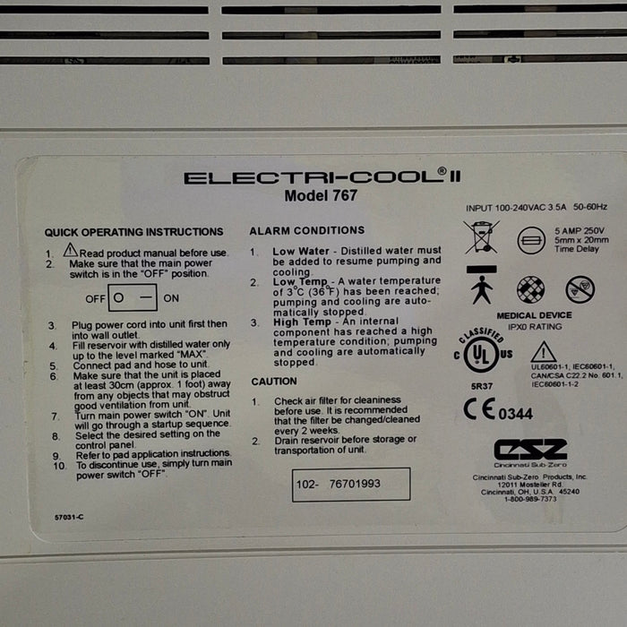 Cincinnati Sub-Zero CSZ Electri-Cool II Cold Therapy System