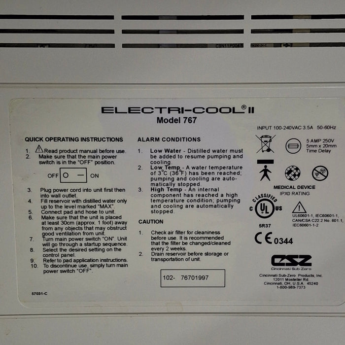 Cincinnati Sub-Zero CSZ Electri-Cool II Cold Therapy System