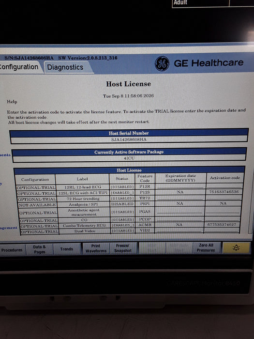 GE Healthcare Carescape B450 Critical Care Patient Monitor