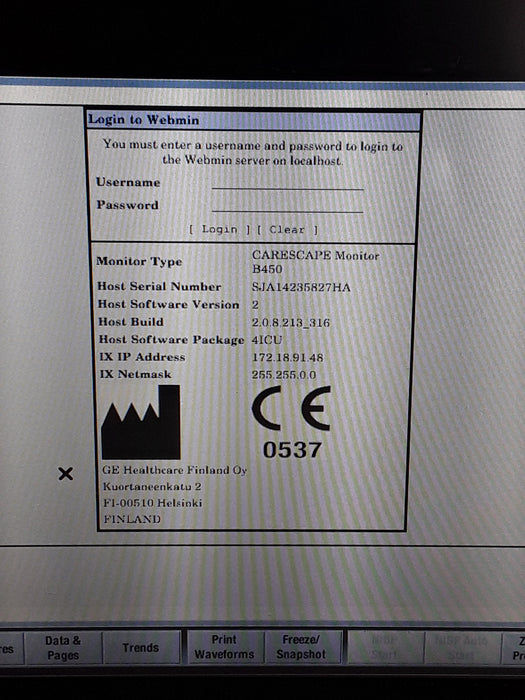 GE Healthcare Carescape B450 Critical Care Patient Monitor