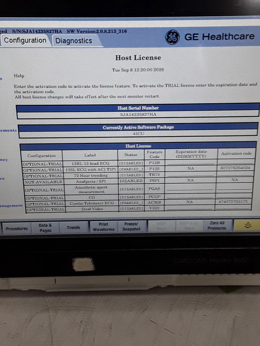 GE Healthcare Carescape B450 Critical Care Patient Monitor