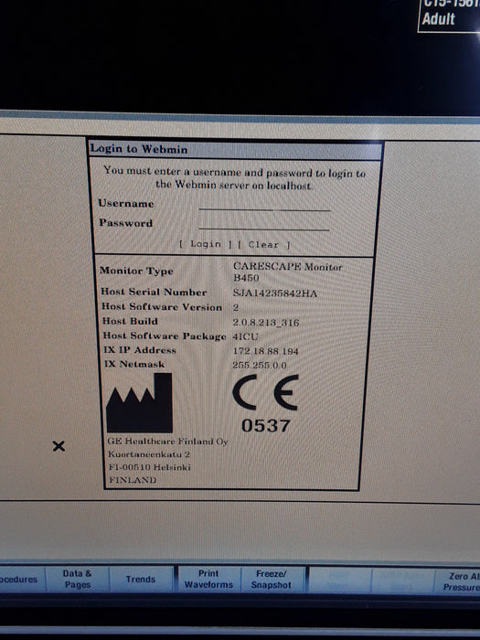 GE Healthcare Carescape B450 Critical Care Patient Monitor