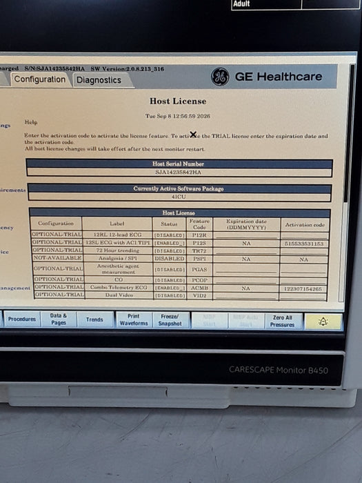 GE Healthcare Carescape B450 Critical Care Patient Monitor