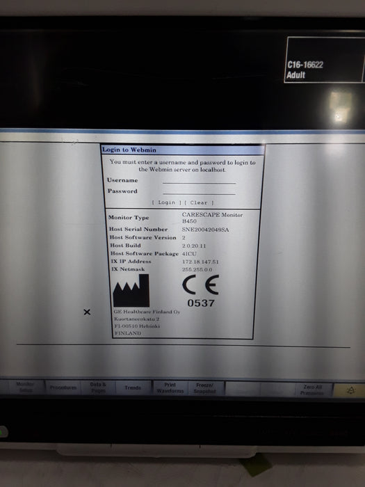 GE Healthcare Carescape B450 Critical Care Patient Monitor