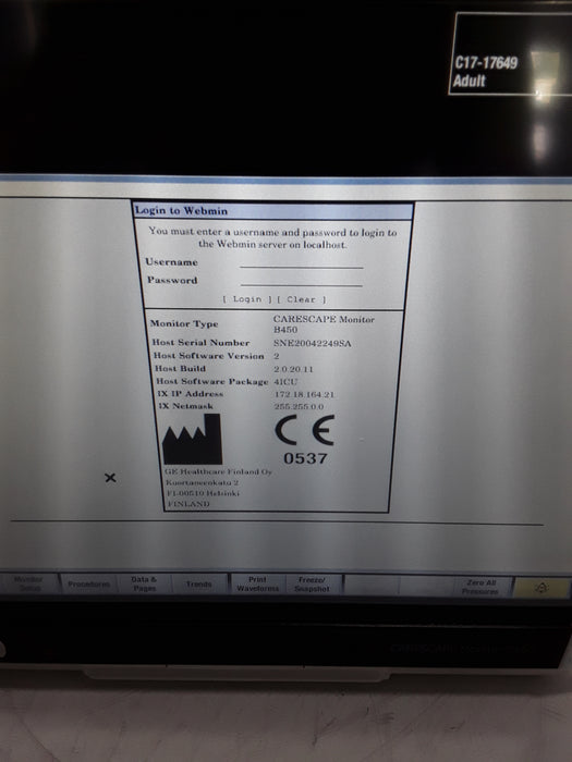 GE Healthcare Carescape B450 Critical Care Patient Monitor