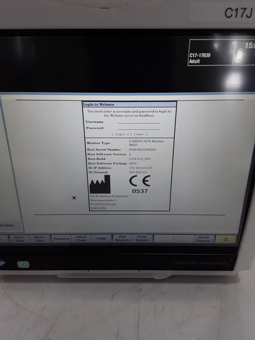 GE Healthcare Carescape B450 Critical Care Patient Monitor