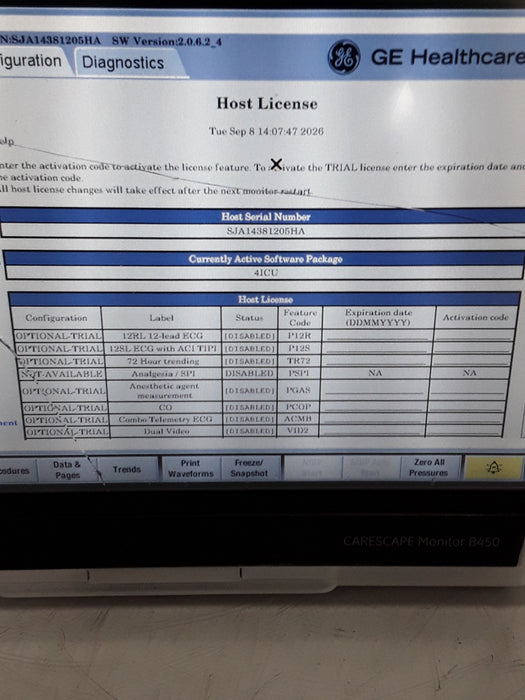 GE Healthcare Carescape B450 Critical Care Patient Monitor