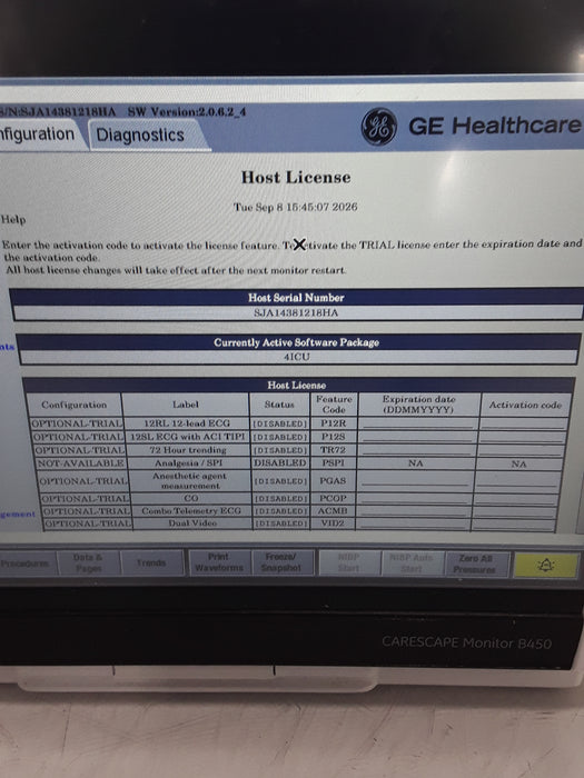 GE Healthcare Carescape B450 Critical Care Patient Monitor