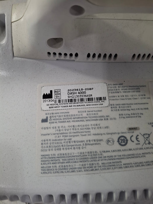 GE Healthcare Dash 4000 - Masimo SpO2 Patient Monitor