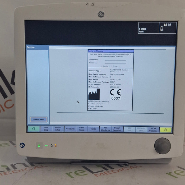 GE Healthcare Carescape B650 Anesthesia Care Patient Monitor