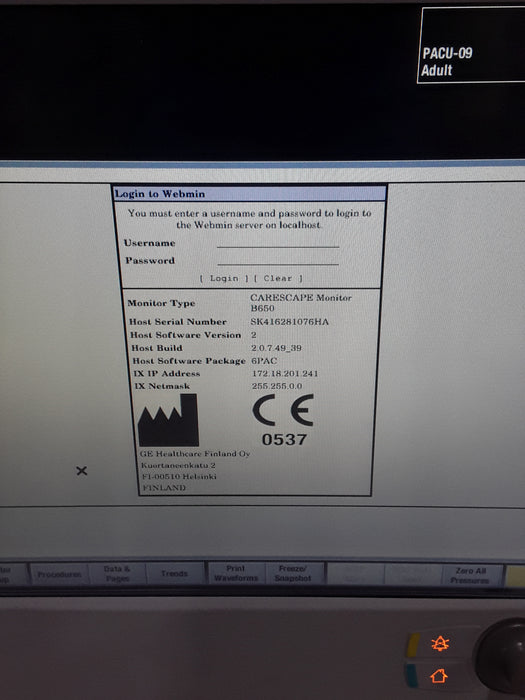 GE Healthcare Carescape B650 Post Anesthesia Care Patient Monitor