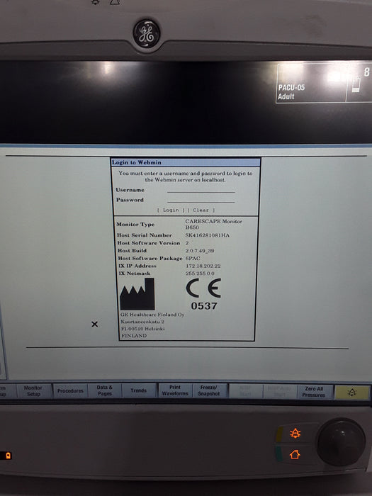 GE Healthcare Carescape B650 Post Anesthesia Care Patient Monitor