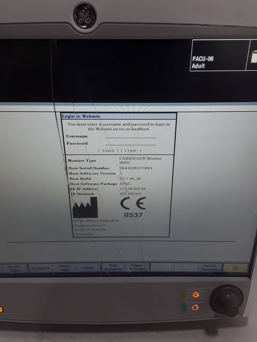 GE Healthcare Carescape B650 Post Anesthesia Care Patient Monitor