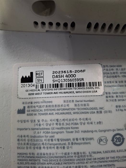 GE Healthcare Dash 4000 - Masimo SpO2 Patient Monitor