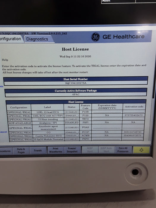 GE Healthcare Carescape B650 Post Anesthesia Care Patient Monitor