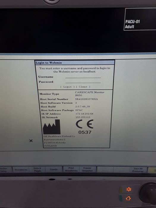 GE Healthcare Carescape B650 Post Anesthesia Care Patient Monitor